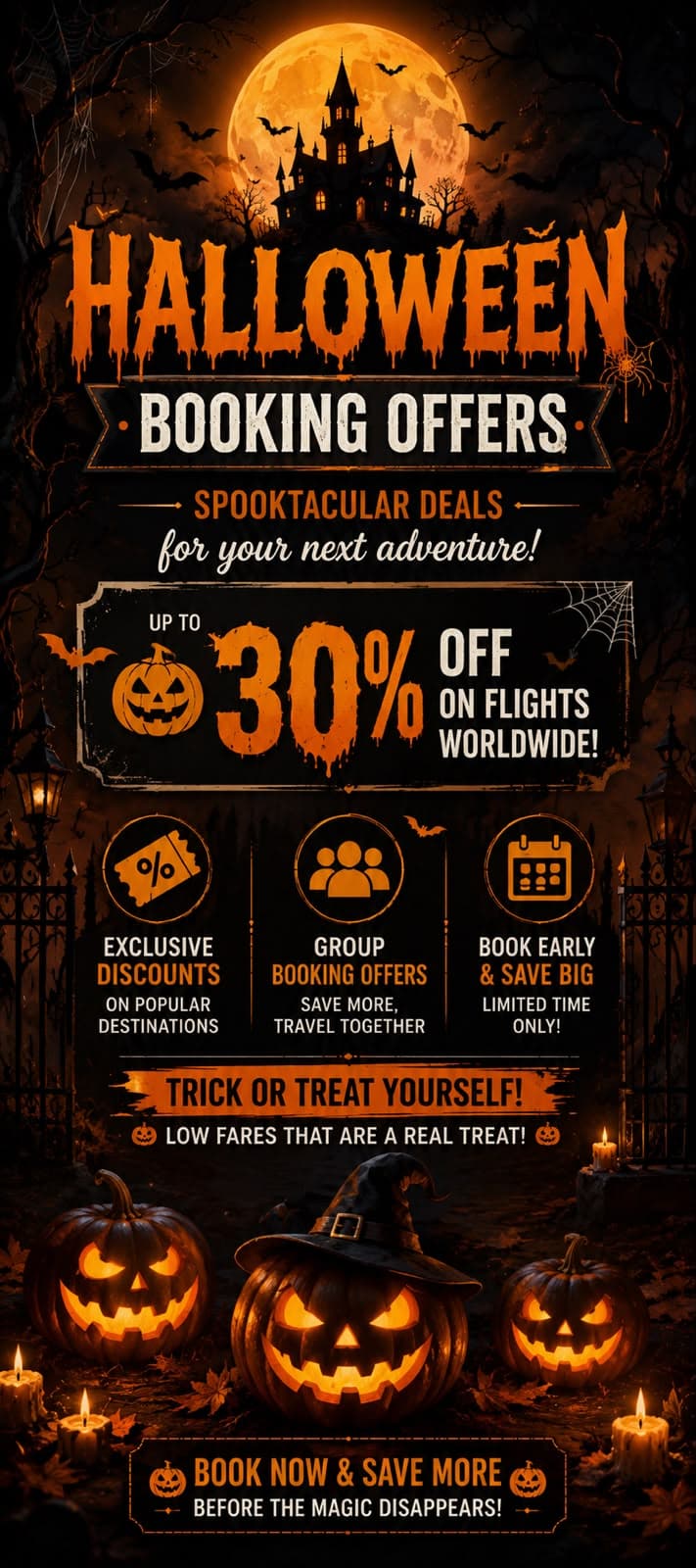 Halloween booking offers — up to 30% off flights worldwide